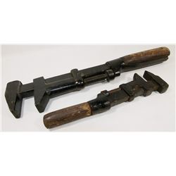 TWO ANTIQUE PIPE WRENCHES.
