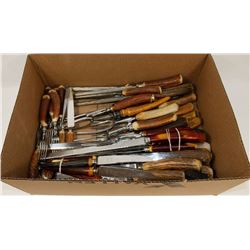 VINTAGE ANTLER KNIFES, CARVING FORKS, SHARPENERS.