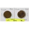 Image 1 : LOT OF 2 CANADA  LARGE PENNIES