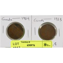 LOT OF 2 CANADA  LARGE PENNIES