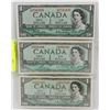 Image 1 : LOT OF 3 1967 CANADIAN 1.00 BILLS W/ SERIAL #'S