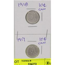 1917 & 1918 CANADIAN 10 CENT COINS
