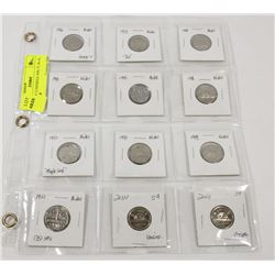 SHEET OF 12 NICKELS 1936, 37, 40, 41, 45, 46, 47 &