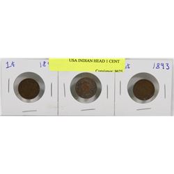 LOT OF 3 USA INDIAN HEAD 1 CENT COINS