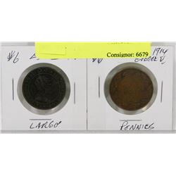 LOT OF 2 LARGE CANADA PENNIES, 1902, 1914