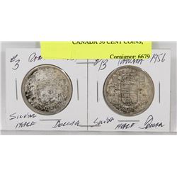 LOT OF 2  CANADA 50 CENT COINS, 1956. 1957