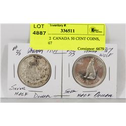 LOT OF 2  CANADA 50 CENT COINS, 1954. 1967