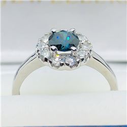 9) 10K WHITE GOLD BLUE & WHITE DIAMOND RING