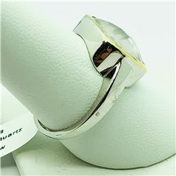 124) RHODIUM PLATED ROSE QUARTZ RING