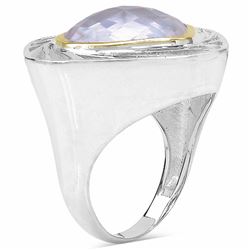 103) RHODIUM PLATED ROSE QUARTZ RING
