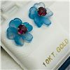Image 4 : 62) 10K YELLOW GOLD GARNET CHALCEDONY EARRINGS