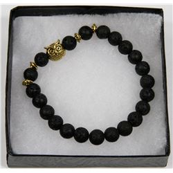 NEW! "OWL" NATURAL LAVA STONE BEADS BRACELET