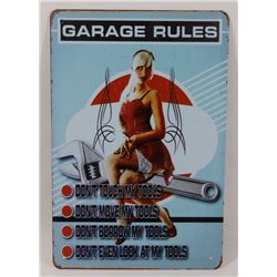 NEW! 12" X 8" GARAGE RULES METAL SIGN