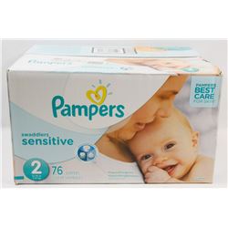 BOX OF 76 PAMPERS SWADDLERS SENSITIVE SIZE 2