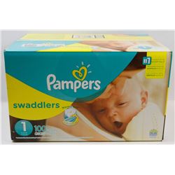 BOX OF 100 PAMPERS SWADDLERS SIZE 1 DIAPERS