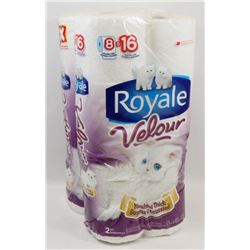 2 PACKS OF 8 ROYALE TOILET PAPER.