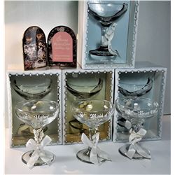 13)  LOT OF 7 CHAMPAGNE WEDDING GLASSES