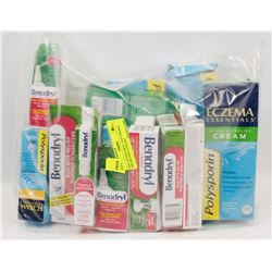 BAG OF BENADRYL, POLYSPORIN, SOLARCAINE COOLING