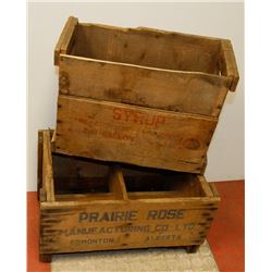 CANADA DRY & PRAIRIE ROSE WOODEN CRATES,