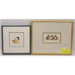 TWO FRAMED AND MATTED BLACK CAPPOS CHICKADEE ART