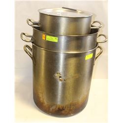 3 LARGE HEAVY-DUTY COMMERCIAL STOCK POTS &