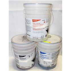 3 PARTIAL PAILS OF DISHWASHER DETERGENT, RINSE,