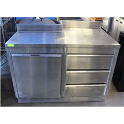 CUSTOM L-SHAPED S/S STORAGE CABINET W/ BACKSPLASH