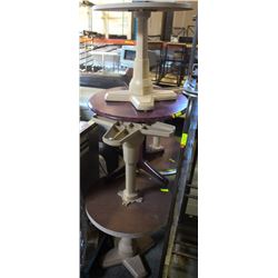 LOT OF FIVE 30" TAN ROUND PATIO TABLES W/ ONE 35"