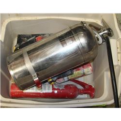 TOTE WITH ASSORTED FIRE EXTINGUISHERS