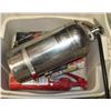 Image 1 : TOTE WITH ASSORTED FIRE EXTINGUISHERS