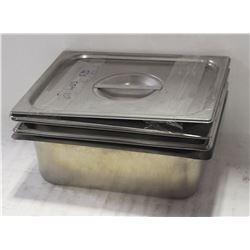 3 HALF-SIZE STAINLESS STEEL INSERTS W/ 2 LIDS