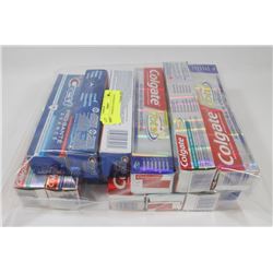 BAG OF ASSORTED TOOTHPASTE.