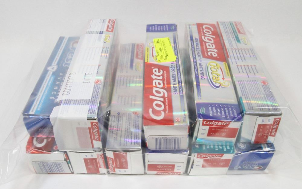 BAG OF ASSORTED TOOTHPASTE.