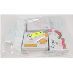 BAG OF ASSORTED DOVE SOAPS.