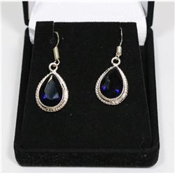 .925 STAMPED SILVER  TANZANITE DROP EARRINGS