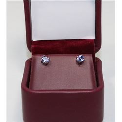 SILVER COLORED 2 PIECE AMETHYST COLORED EARRINGS