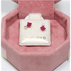 10K GOLD GENUINE MOONSTONE RUBY EARRINGS