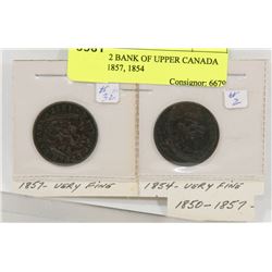 LOT OF 2 BANK OF UPPER CANADA COINS, 1857, 1854