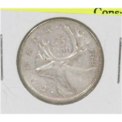 1952 CANADIAN GVI SILVER 25 CENT COIN