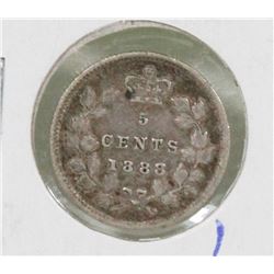 1888 CANADIAN QUEEN VICTORIA SILVER 5 CENT COIN