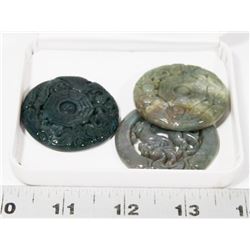 GROUP OF 3 JADE STYLE STONE MEDALLIONS