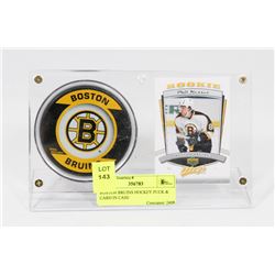 BOSTON BRUINS HOCKEY PUCK & CARD IN CASE