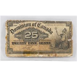 DOMINION OF CANADA 1900 TWENTY FIVE CENTS BILL.