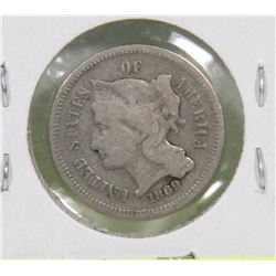 1869 USA 3 CENT COIN