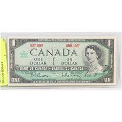1867-1967 CANADIAN CENTENNIAL $1 BILL, NO SERIAL #