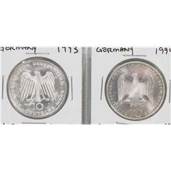 TWO GERMANY 10 MARK SILVER COINS.