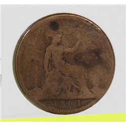 1861 GREAT BRITAN 1 CENT COIN