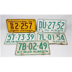 LOT OF 5 -1967 LICENSE PLATES