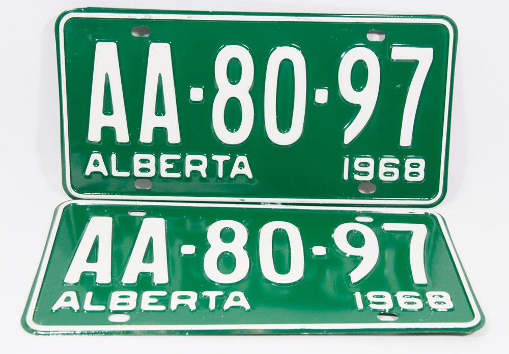 SET OF 2 VINTAGE 1968 ALBERTA NEW LICENSE PLATES