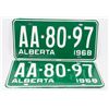 Image 1 : SET OF 2 VINTAGE 1968 ALBERTA NEW LICENSE PLATES